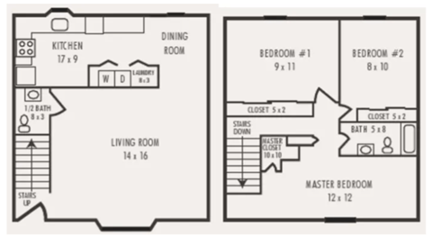 Floor plan for 3 beds, 1.5 baths, 1200 sqft